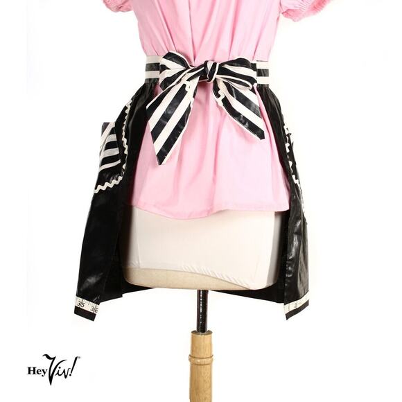 Black White Stripe Apron Glazed Chintz w Sewing Theme Goth Homemaker - Hey Viv - Picture 3 of 9